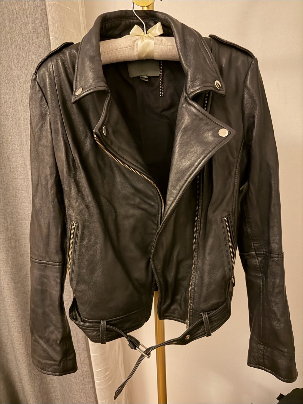 Muubaa Black Leather Bomber Jacket